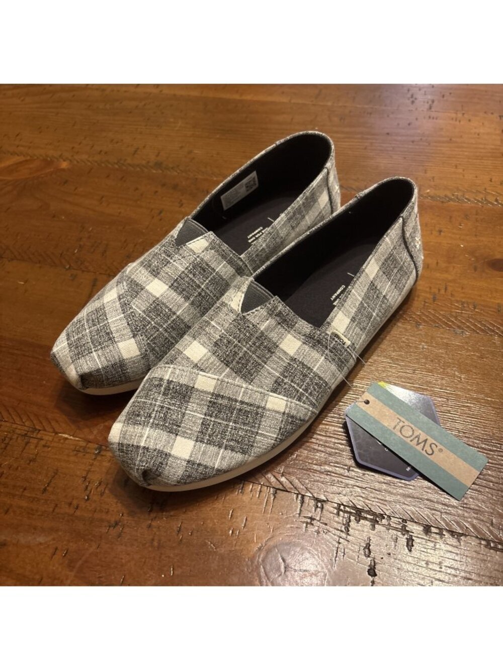 New Tom Alpargata Black Checkered Daisy Shoes Narrow Size 8.5